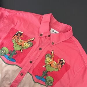 Boozelele Western Shirt Mens 2XL Pink Cowgirl Button Down Cowboy Rodeo Hawaiian